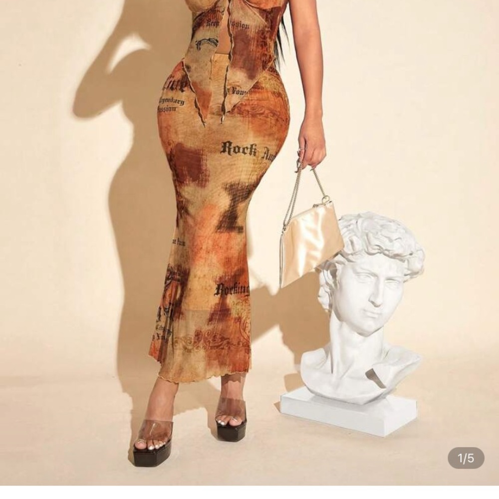 SHEIN Orange Brown Maxi Pencil Skirt for Cocktail